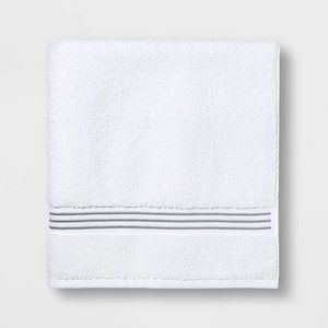 Spa Bath Towel Threshold Signaure, 100% Cotton 52" x 27" White Light Gray Stripe